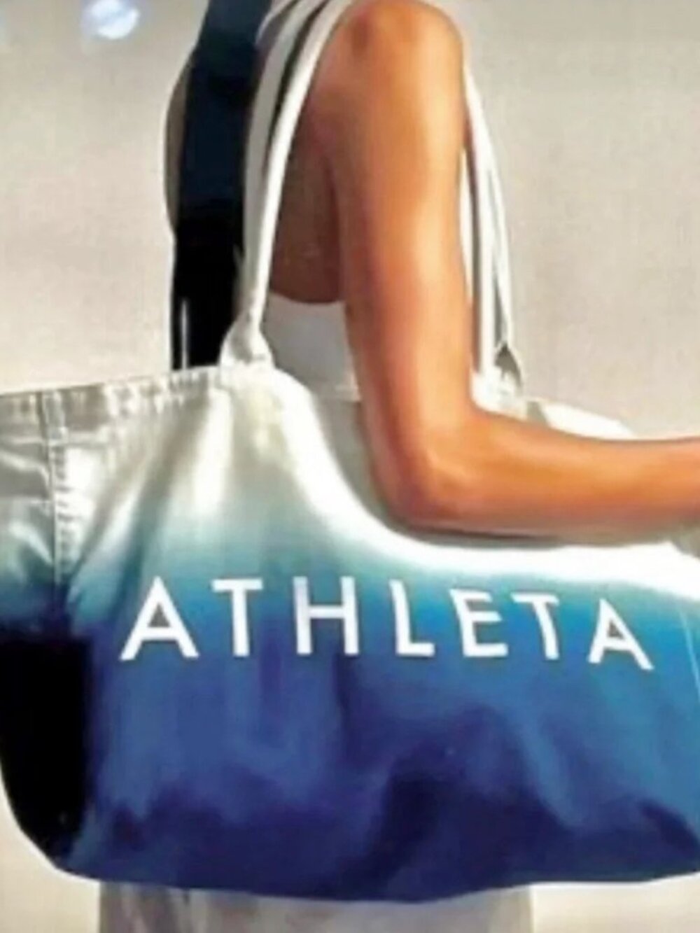 NWT Athleta Beach Bag Gym Bag Tote Bag Blue Ombre Canvas Shopping Bag 18.5x12”